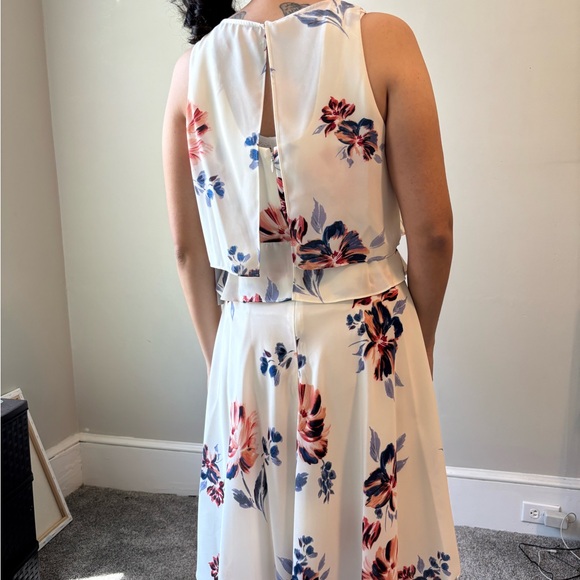 Cottagecore Spring Floral Midi White,‎ Pink blue sleeveless dress Small Medium - Picture 3 of 13
